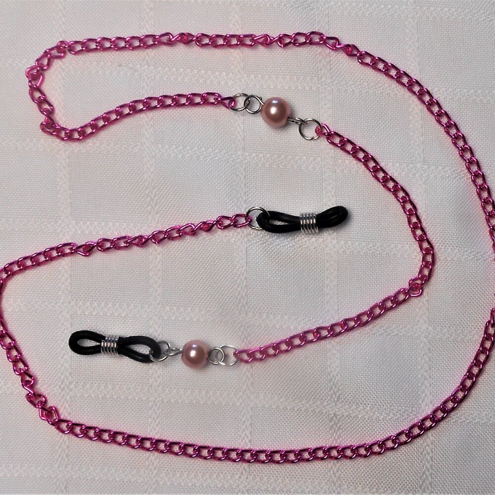 No. 56 - Two handmade eyeglass chains, one silver color, one pink color
